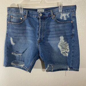 Umgee Men's Distressed Denim Jean Shorts in Medium Blue